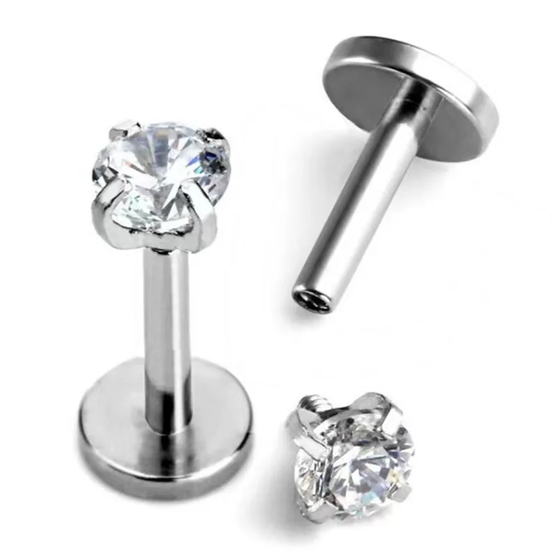 custom 316l stainless steel zircon press fit tragus flat back earring piercing jewellery labret