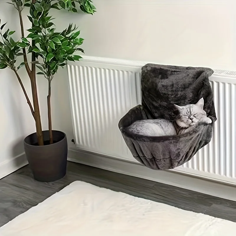 Warm And Comfortable Cat Radiator Bed Cat Hammock Pocket Soft Cat Hanging Bed with Sturdy and Durable Iron Frame Easy Mounting