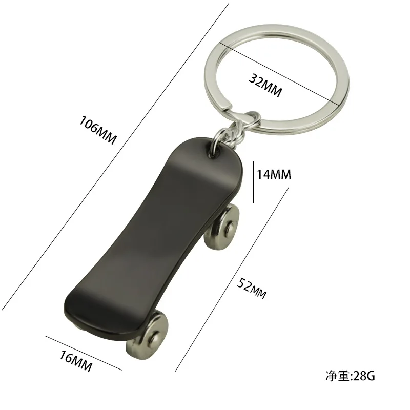 Custom Logo Metal Skateboard Keychain Zinc Alloy Skate Scooter Key Chain Laser Engraving Logo Skateboard Keyring