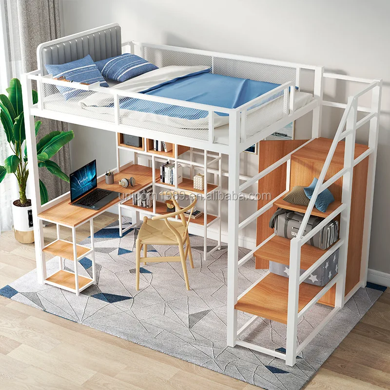 Industrial Apartment Integrated Bedroom Furniture Divan Bed Adults Customized Bedroom Sets Mezzanine Bunk Metal Traditional
