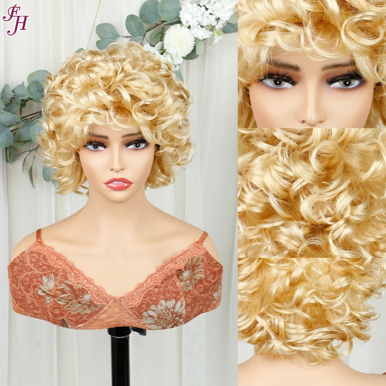 FH wholesale blonde 613 machine made weft wig unprocessed machine short made human hair wigs with bang