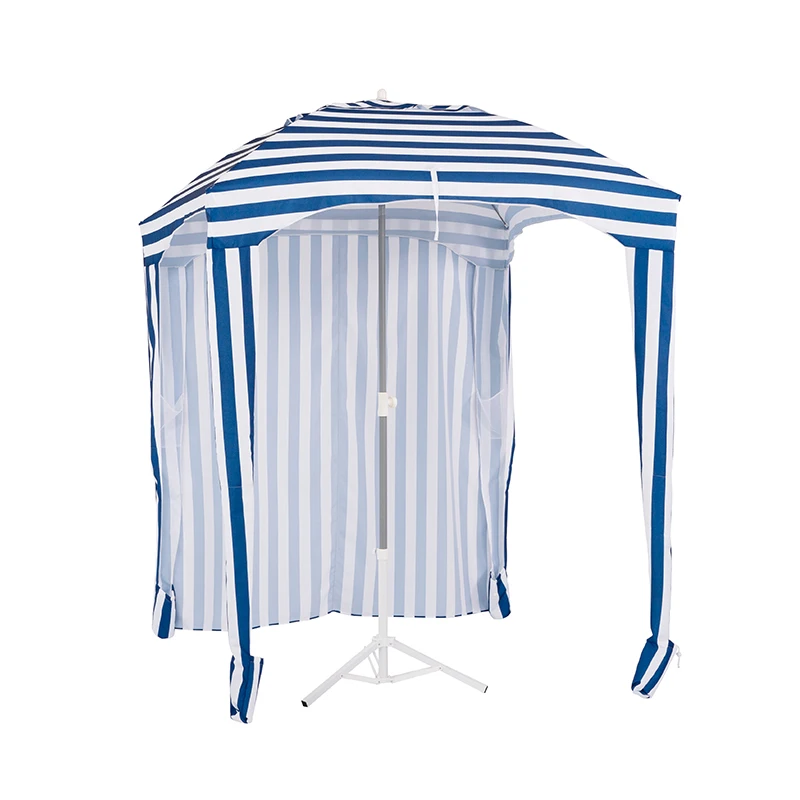 High Quality White and Blue Stripe Pattern Portable Square Sun Protection Pop Up Beach Umbrella Canopy Cabana Tent