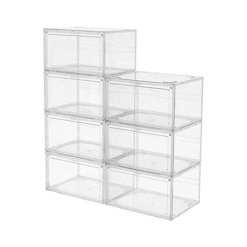 Wholesale Magnetic Transparent Plastic Stackable Organizer Sneaker Clear Side Drop Storage Plastic Shoe Box