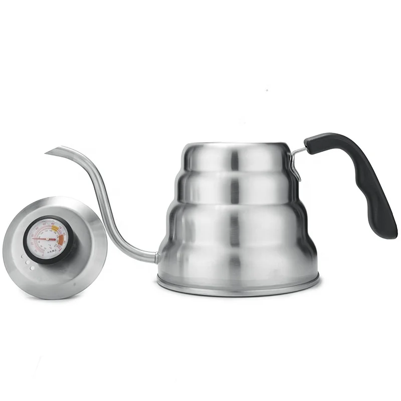 Z Ecocoffee Stainless Steel Gooseneck Plastic Handle Tea Coffee Drip Over Coffee Kettle With Thermometer