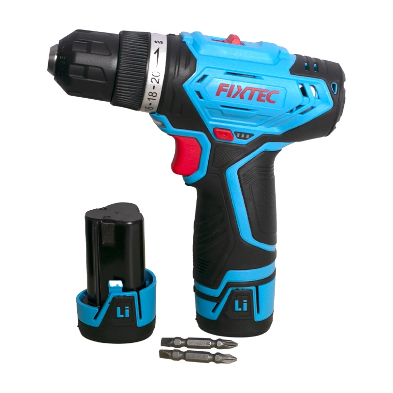 FIXTEC Hammer Function LED Light 0-350/0-1300rpm 2x1500mAh Battery Wireless Portable Hand Drill Machine Cordless Screwdriver