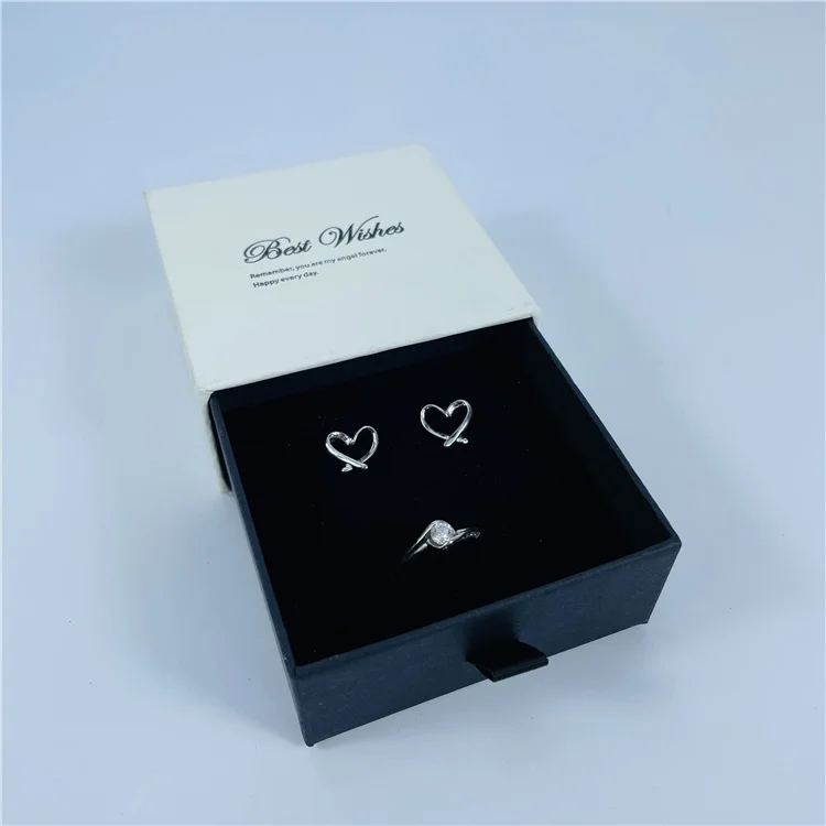 Embossing Texture  Cream Color Best Wishes Jewelry Box Sliding Drawer Packaging For Jewellery Gift Set Recyclable