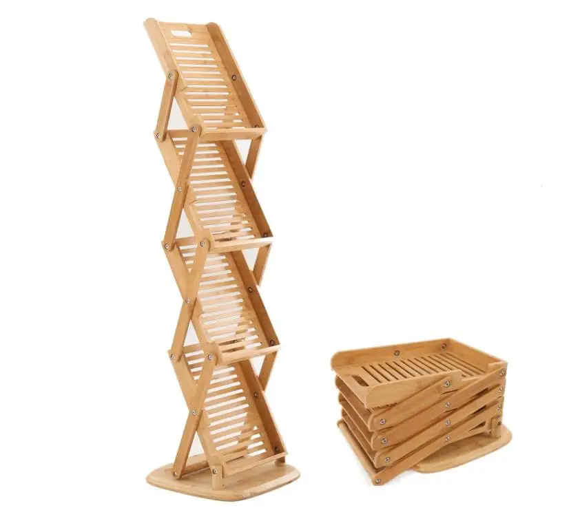 Bamboo Foldable Floor Magazine Brochure Rack