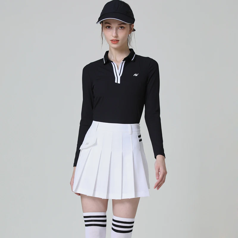 Golf Clothes Set Women Breathable Long Sleeve Anti-Uv T-Shirt Ladies Slim Skirt Zipper golf Polo Shirt