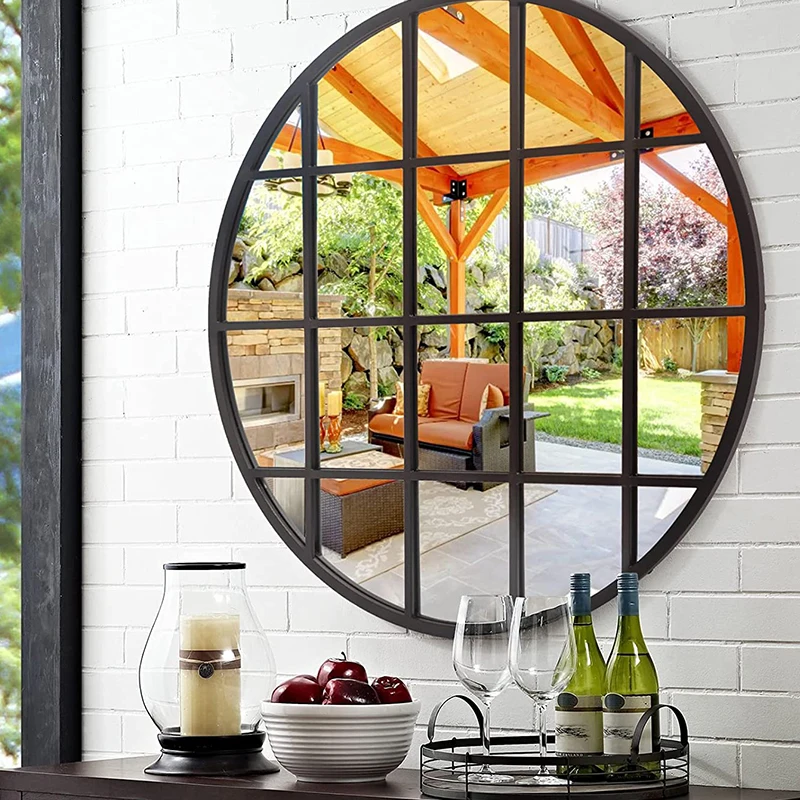 Mirror Glass and Window Grill Design Round Metal Frame Mirror Window