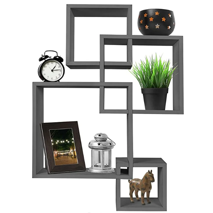 Hot sale 4 cube intersecting wall mounted floating shelves wooden shelf wall cube