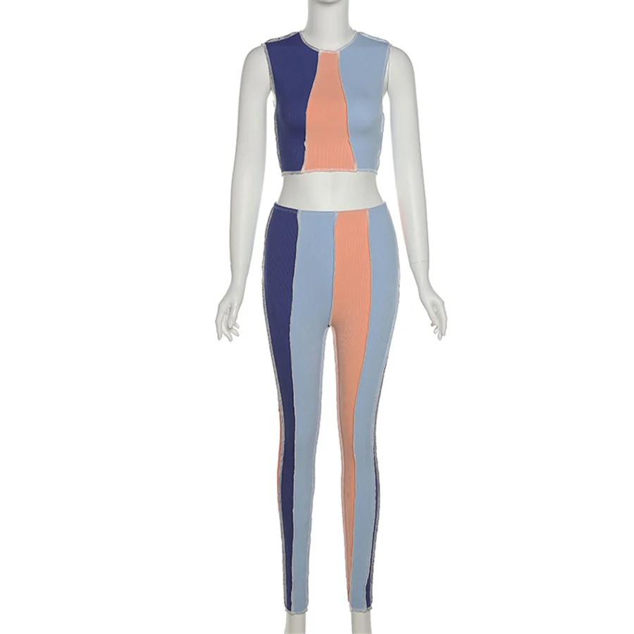 Nibber K21S01079 сшитая Трехцветная женская спортивный костюм женские жилет обтягивающие брюки, комплект состоит из 2 предметов уличная оптом с фабрики под заказ