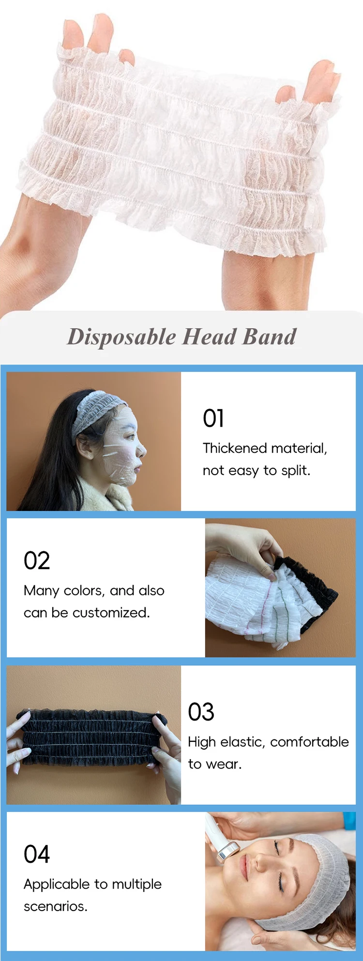 Travel Kit Disposable Headband Custom Printed Logo Headband Elastic Head Band For Ladies
