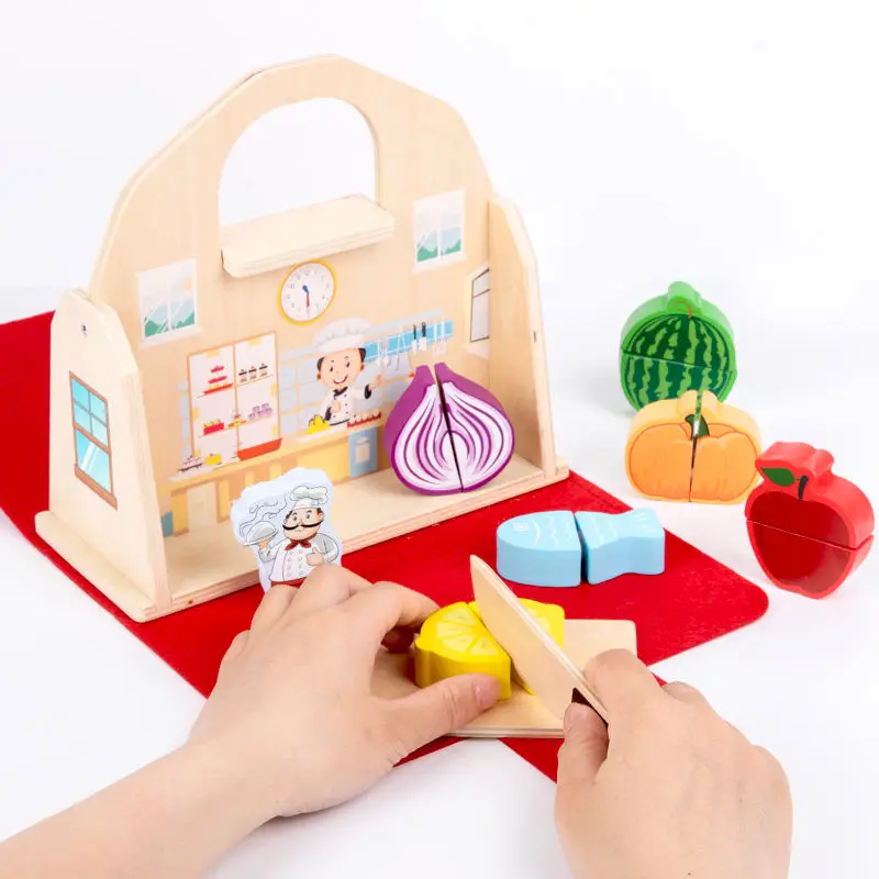 Wholesale Custom 2-in-1 Wooden Cutting Toy Early Education Pretend Play & Vegetables Baby Learning& Preschool Toy for Fruit