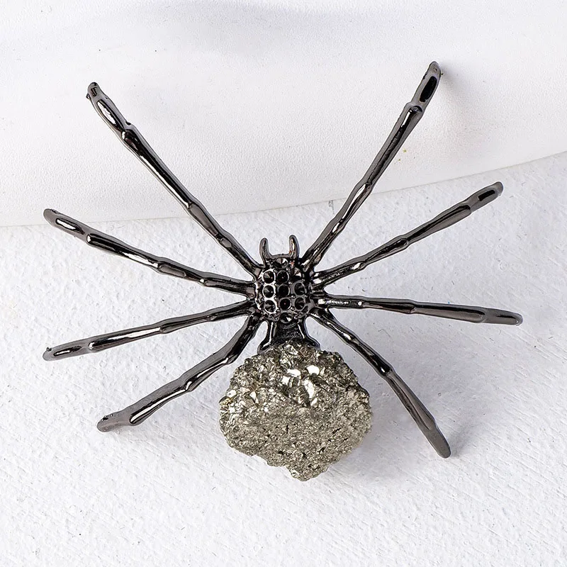 New Pyrite Alloy Octagonal Spider Design Figurine Natural Crystal Gemstone Mineral Specimen Decor Sparkling Halloween Ornament