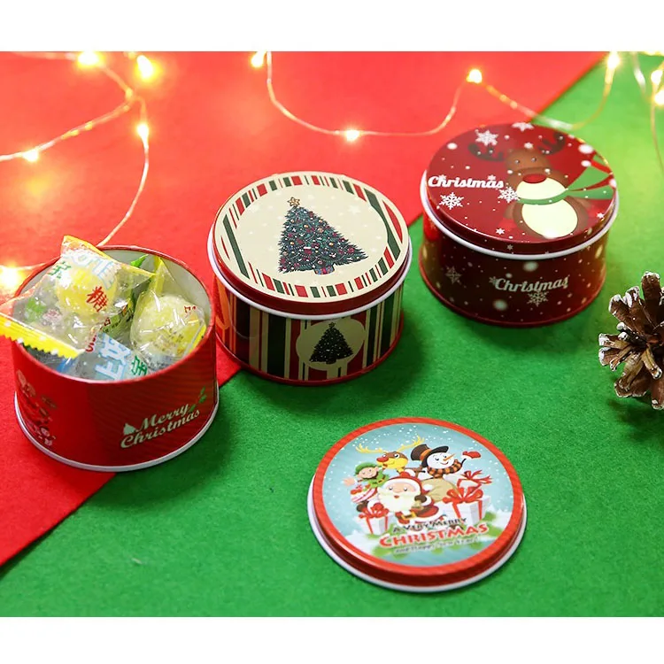 Fancy Christmas Chocolate Storage Metal Can Round Candy Tin Box
