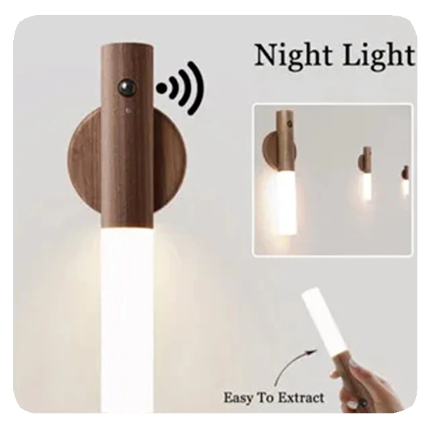 LED Wood USB Night Light Magnetic Wall Lamp Kitchen Cabinet Closet light Home Staircase Bedroom Table Move Lamp Bedside Lighting