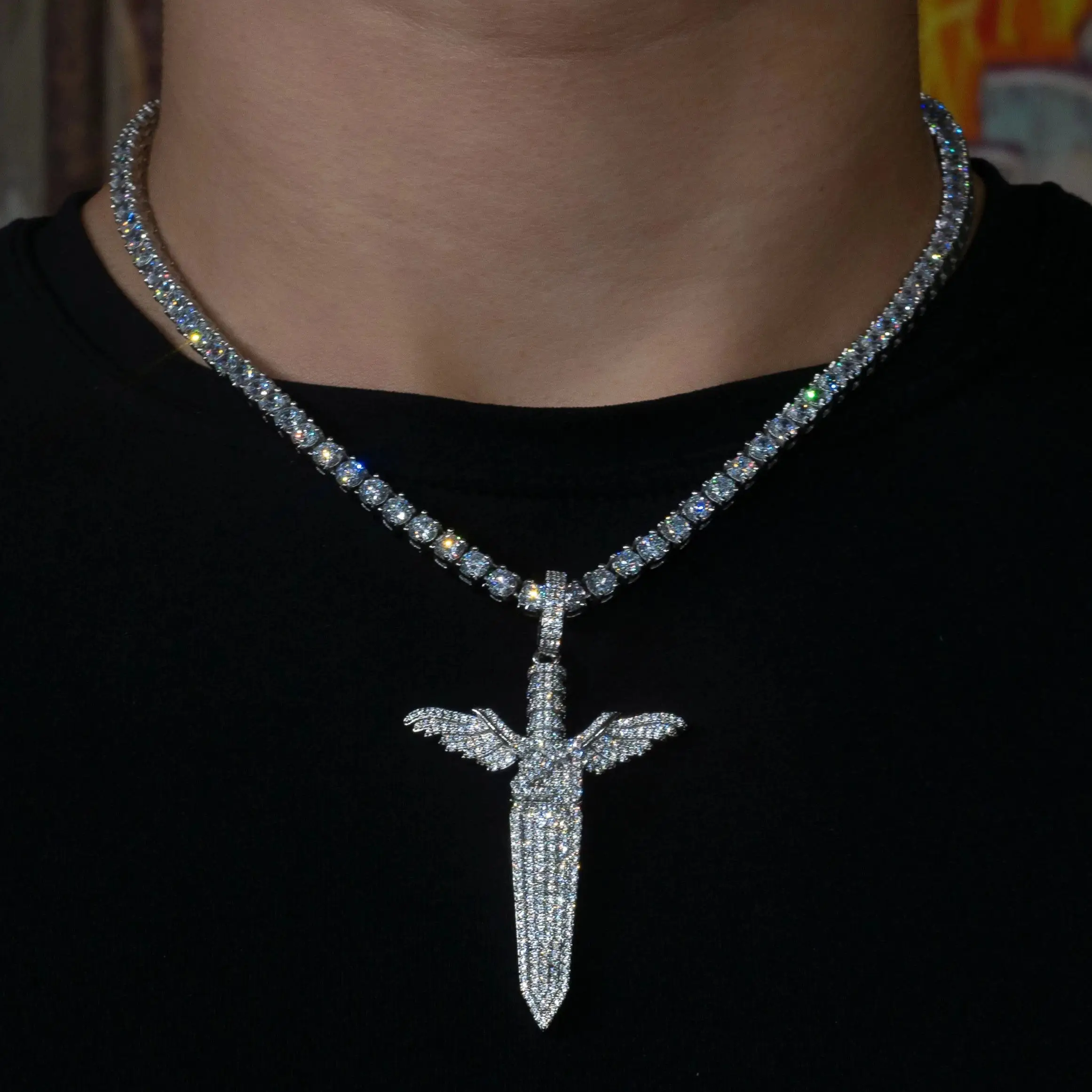 2021 хип-хоп мужские ювелирные изделия для мальчиков микро pave 5A cz iced out bling sword Подвеска Ожерелье