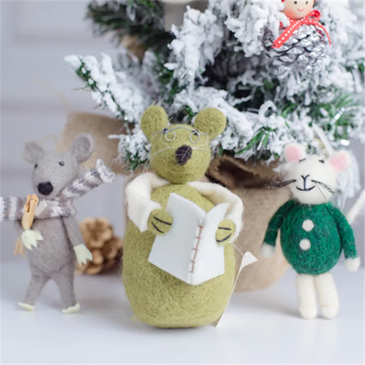Needle felting rabbits,lion,mouse|christmas tree decoration wool doll