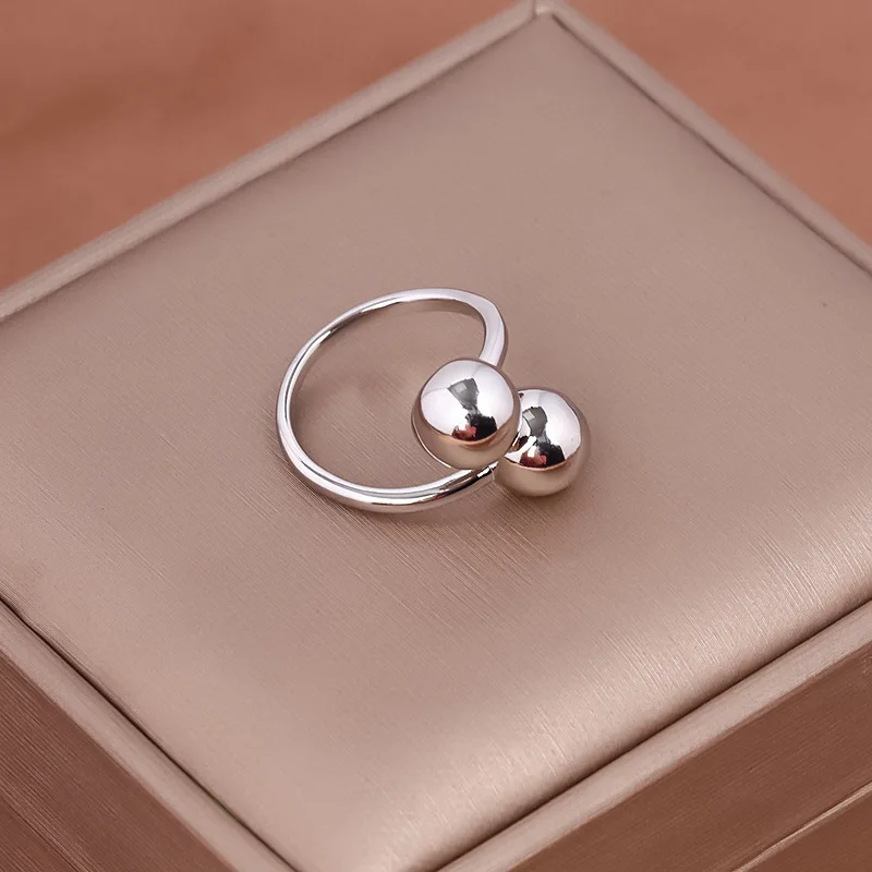 Fashion Gold Plated Open Size Metal Double Ball Finger Rings For Women Lady Gift