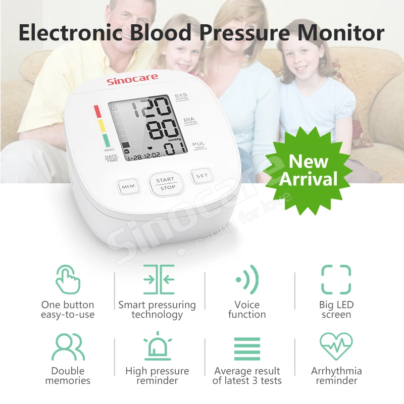 Sinocare Ce Approved Medidor Pressao Digital Arterial Manual Sphygmomanometer Digital Automatic Blood Pressure Monitor