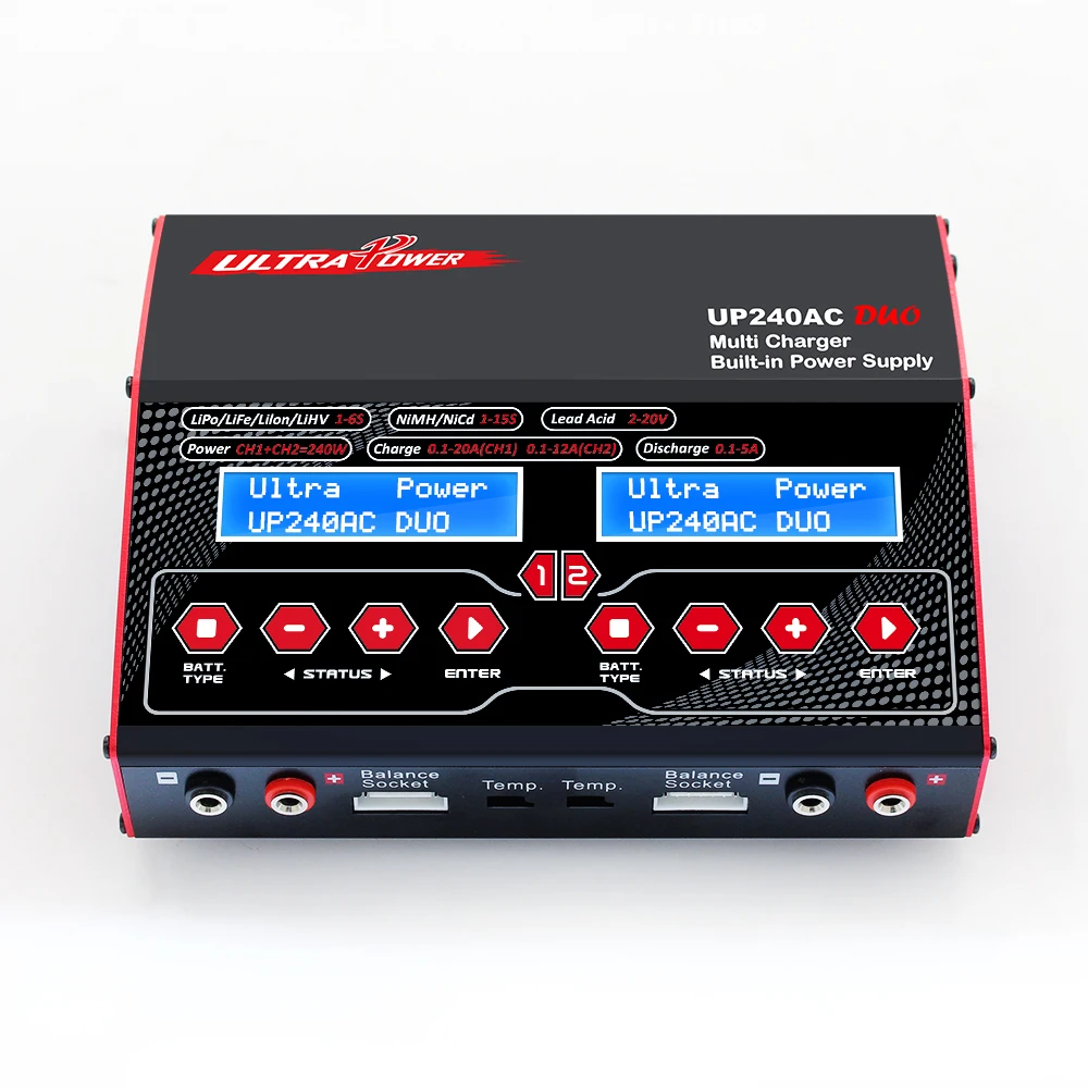 Ultra Power UP240AC DUO 240W 20A AC/ DC RC Battery Balance Charger With Two Channels For LiPo LiHV LiIon LiFe NiMH NiCd Battery