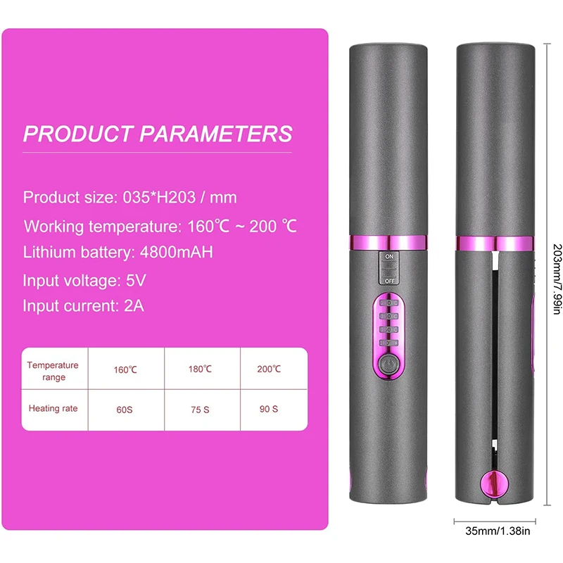 Fast Heating USB Mini Portable Ceramic Wireless Flat Iron Cordless Hair Straightener And Curler 2 in 1  With Type-C Charger