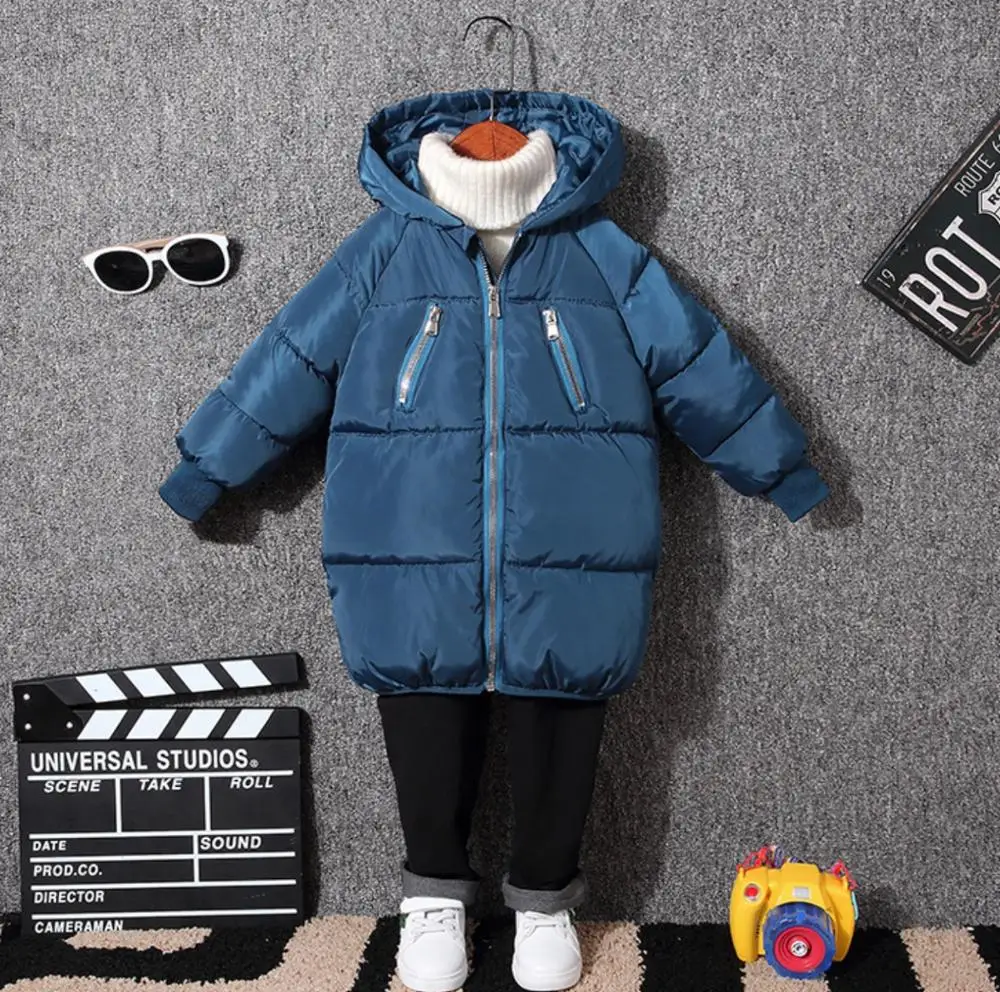 
kids thickened winter long coat with zippers pockets children casual clothes 