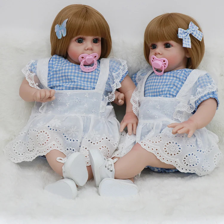 New 2022 Silicone Reborn Doll 60cm Realistic Twin Dolls For Girls Toys Lifelike