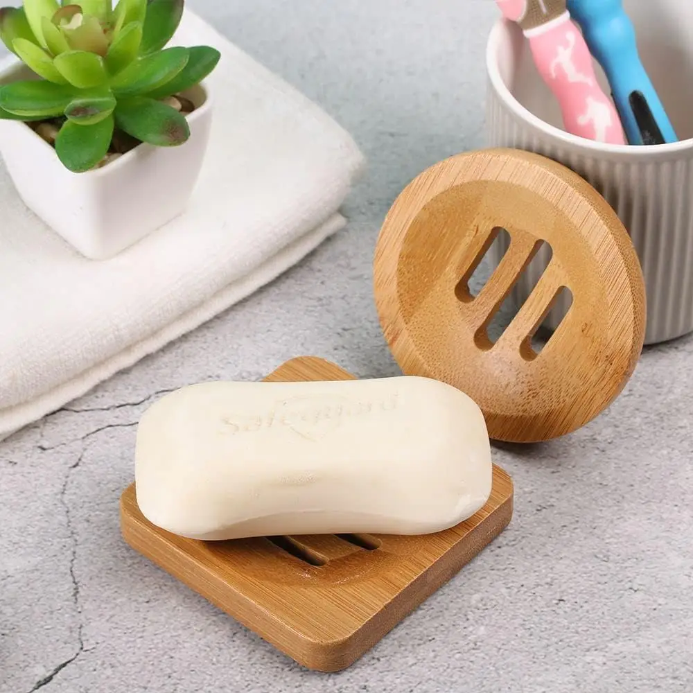 Natural Bamboo Wooden Soap Dishes Wooden Soap Tray Holder Storage Soap Rack Plate Box Wholesale