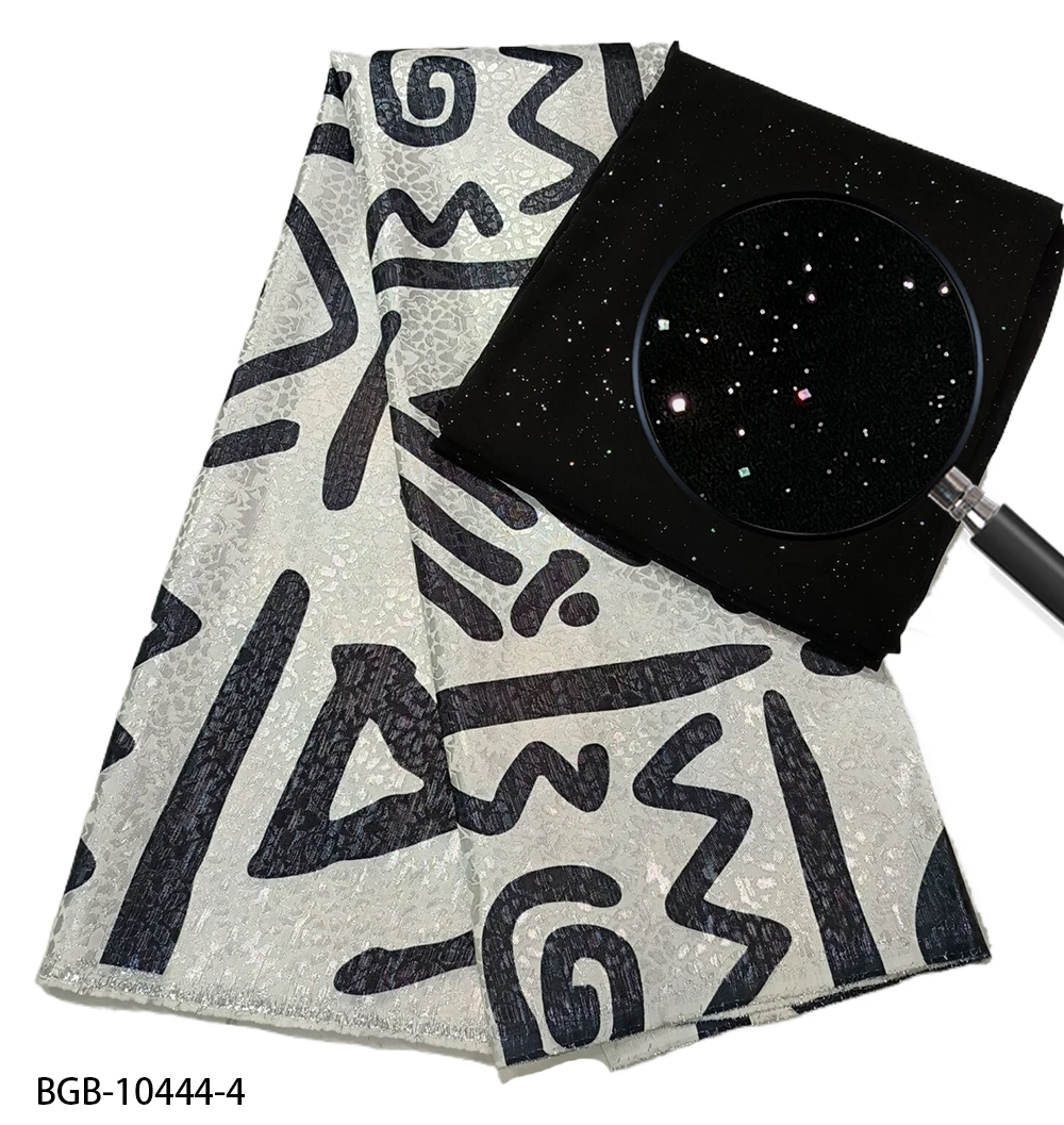 Newest African Digital Wax Print Brocade Jacquard Fabric And Sprinkled Gold Chiffon Fabric