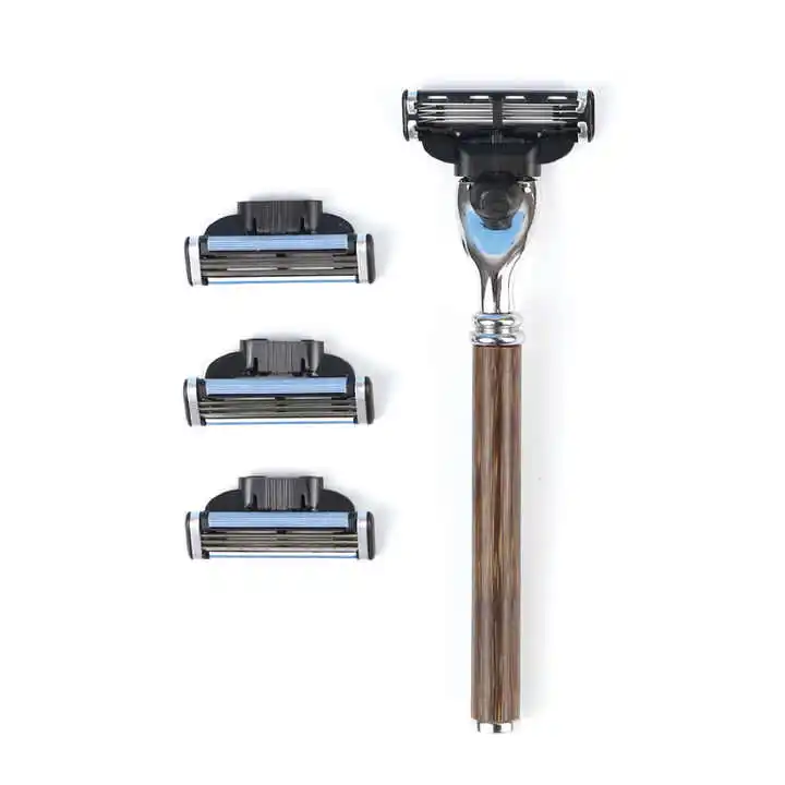 Wholesale Packaging 3 Blade Razor Gift Set Bamboo Wood Handle Razor Private Label Bamboo Safety Razor