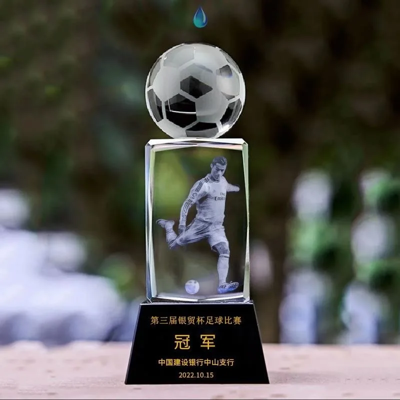 Custom small 3d engraved basketball Football tennis golf Sport Soccer Ball award Crystal Glass Volleyball Trophy cup for sports