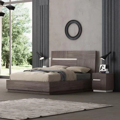 NOVA Minimalist 5 Pieces Melamine Bedroom Sets Led Light Headboard King Bed Room Suite Furniture Minimal Queen Size Double Beds