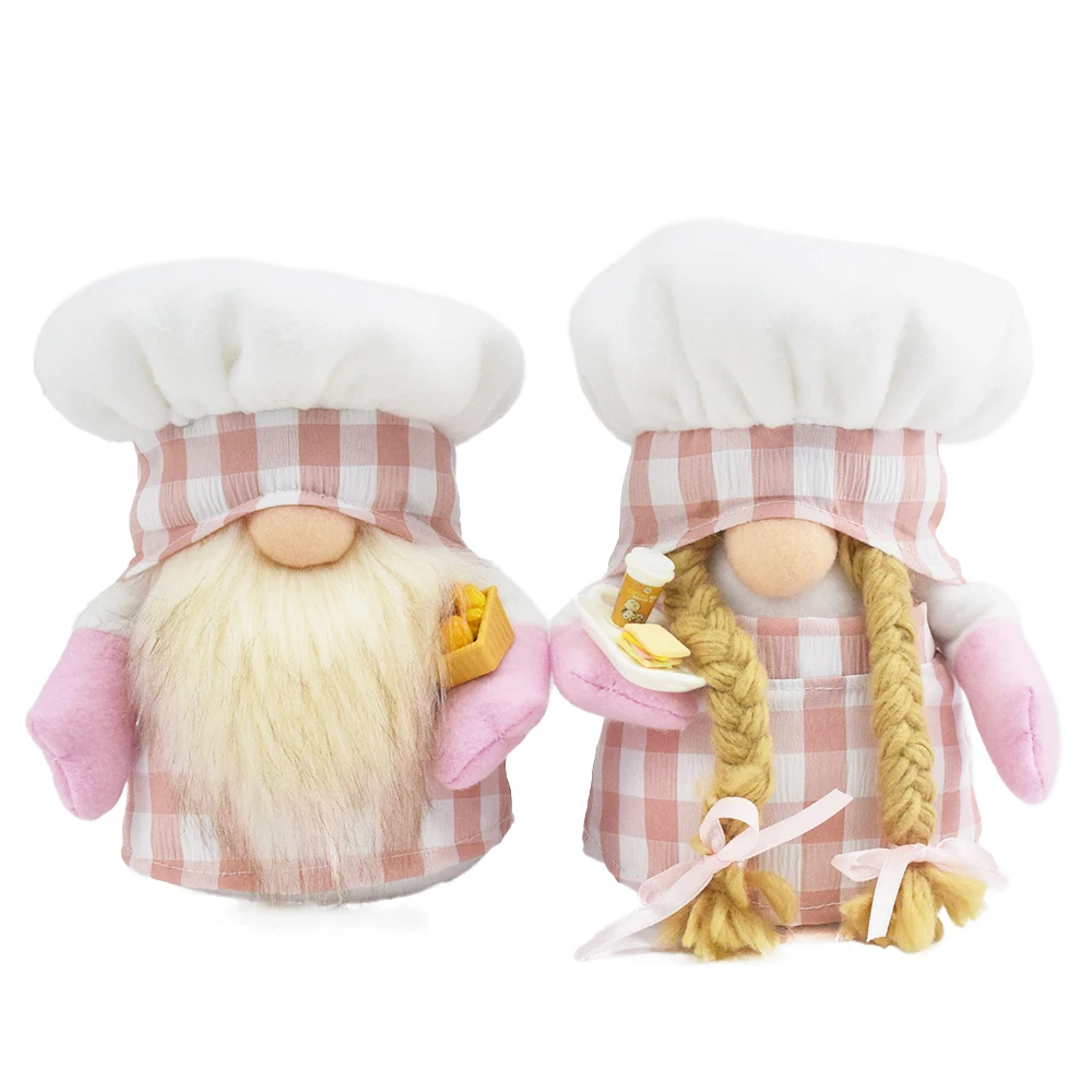 7 Inch Wholesale Christmas Farmhouse Kitchen Scandinavian Gonk Dwarf Pink Adorable Couple Chef Gnome