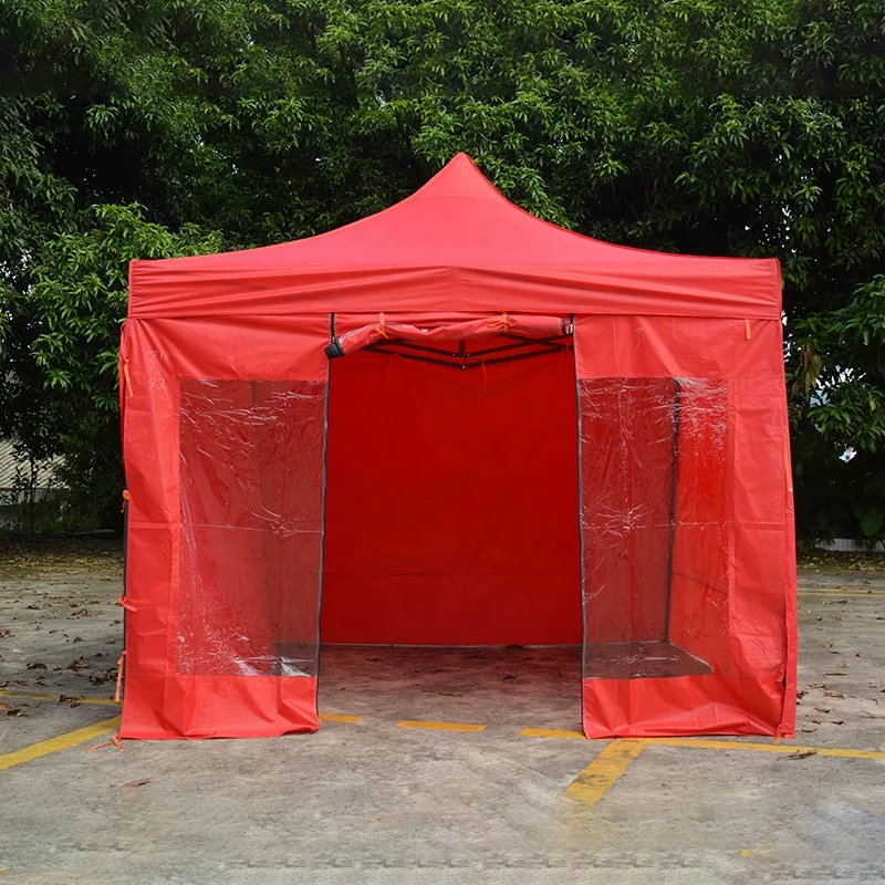 3x3m Retractable 3 Walls Red Pop Up Folding Outdoor Gazebo Tent Canvas Wall Tent