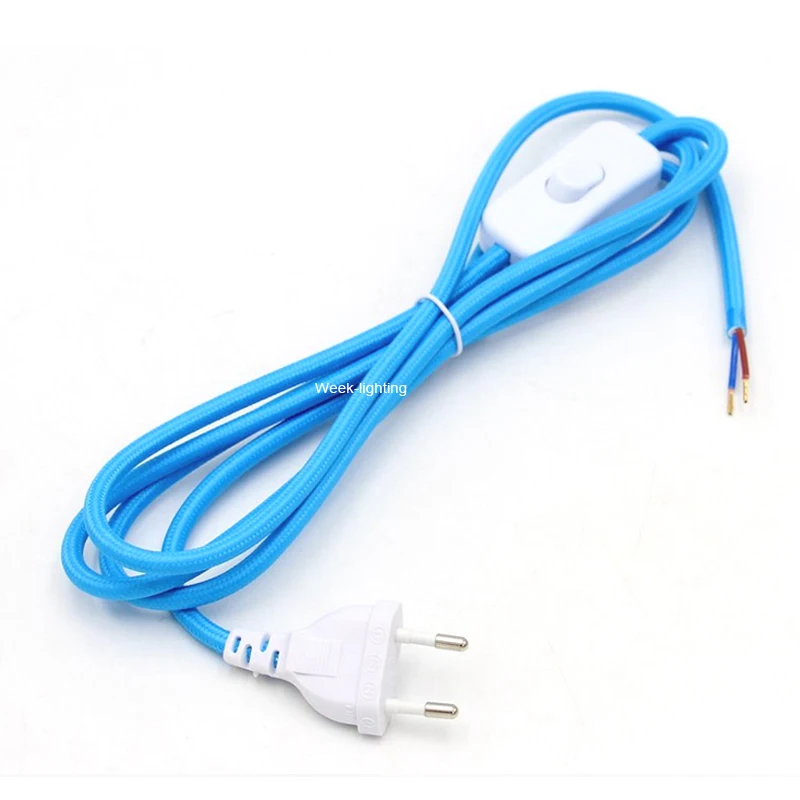 AC 110V 220V 2 Prong Plug Power Cord With Inline Switch Fabric Covered Extension Electrical Cable For Lamp Light - Golden