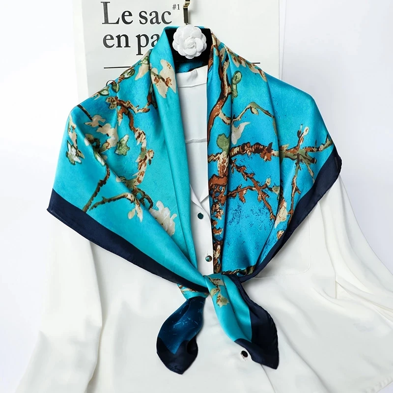Customised Silk Scarf for Women Large Square Floral Digital Silk Scarf Printing
