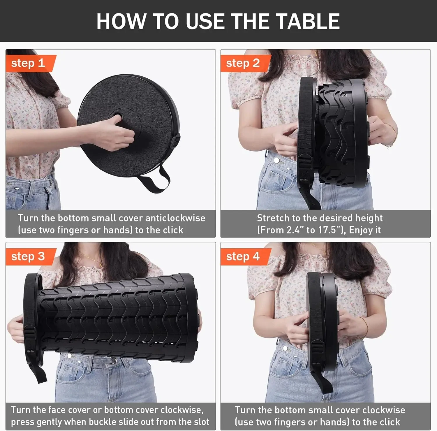 Folding Camping Table Portable - Adjustable Height Table with Collapsible Stool and Mesh Layer Foldable Table Lightweight