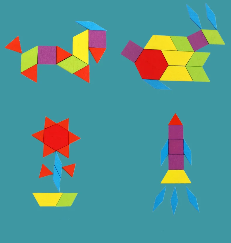 155Pcs Set Wooden Pattern Blocks Geometric Shape Jigsaw Puzzle Baby Educational Montessori Tangram Toys for Kids with 24Pcs Card