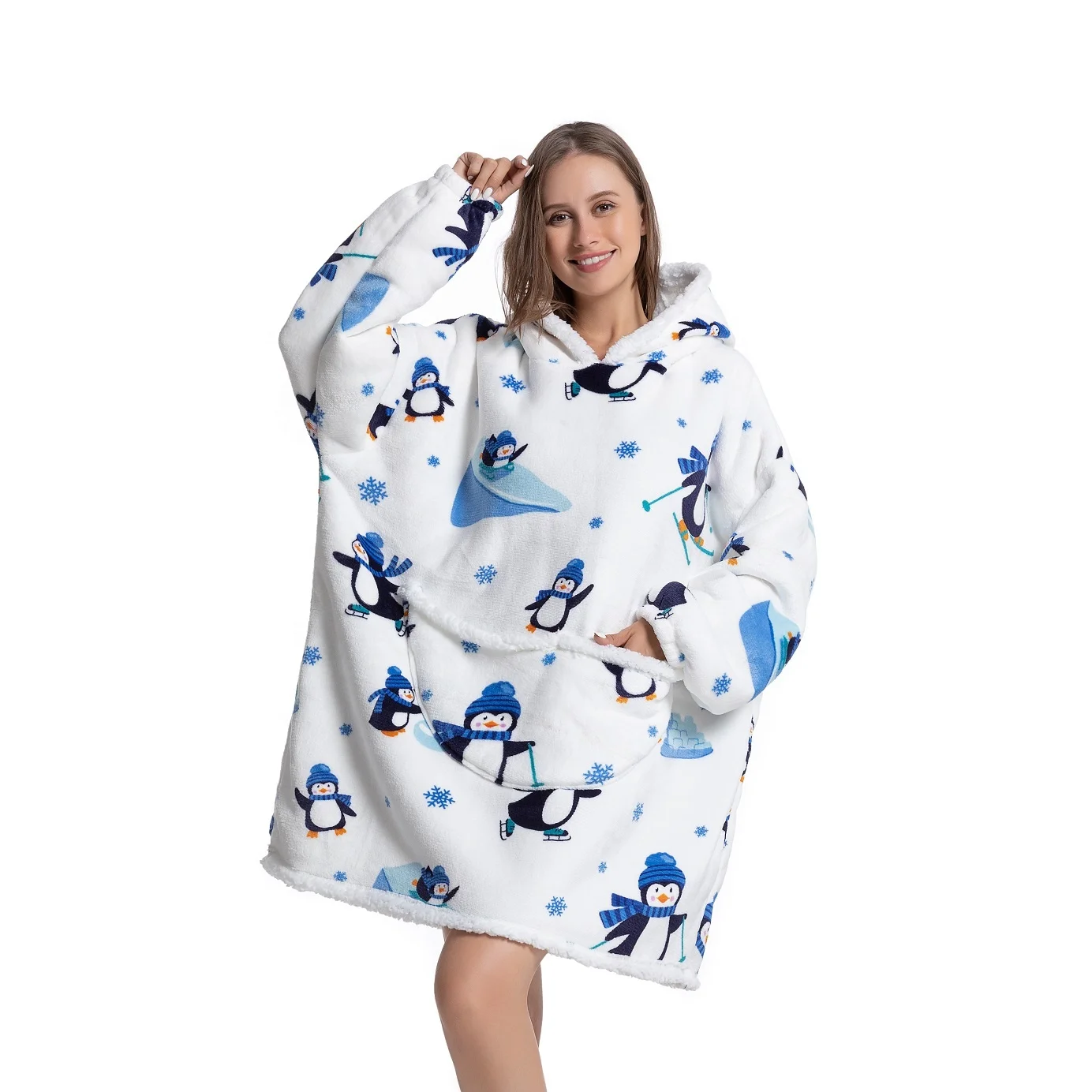 2022 Newest RTS Hoodie Blanket Sweatshirt Ooodie Warm Pocket Sweatshirt Christmas Family Wear TV Blanket Lazy Blanket Penguin