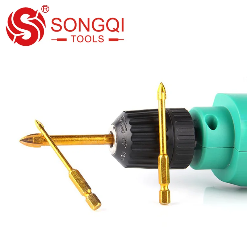 SONGQI Hex Shank Single Carbide Tip 5-12mm Glass Tile Drill Bit for Porcelain Glass Tile Ceramic Drilling
