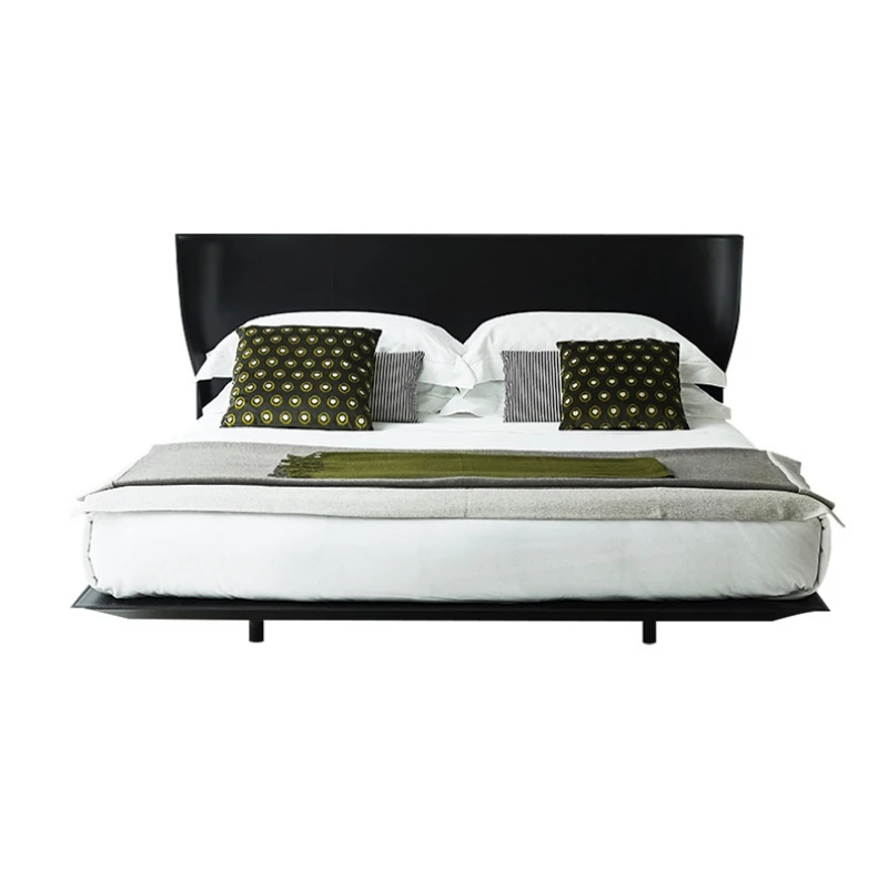 Creative wing headboard Italian king size bed set minimalist design bedroom floating leather bed furniture