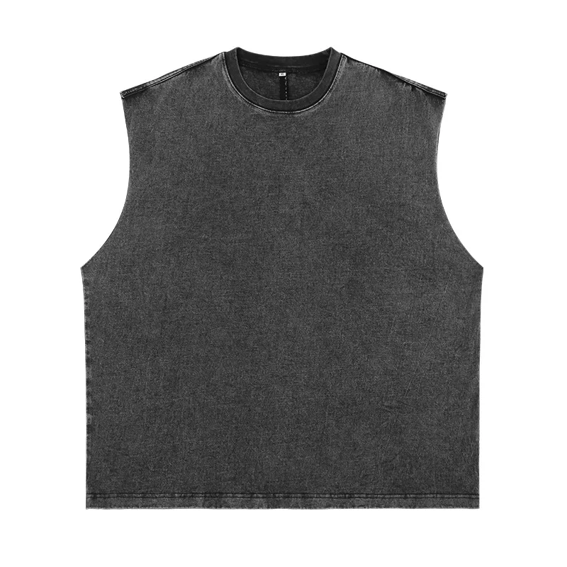Men Washed Vintage Tshirt Vest  High Street Outer Washed Tank Top Sleeveless Streetwear Hipster Tank Top
