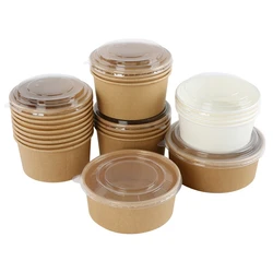 Hot sell printed kraft paper bowl packaging soup bowl round fast food box disposable paper bowl cup