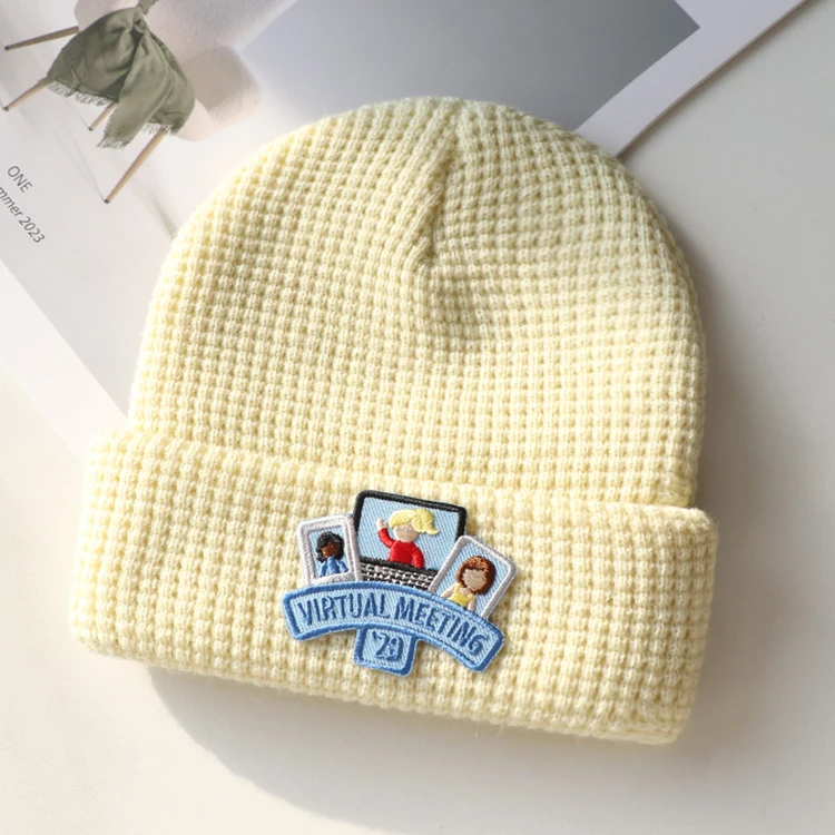 Qianzun Winter Fashion Waffle Beanie Custom logo Men Beanie Hat Waffle Knit Beanie With Private Tag