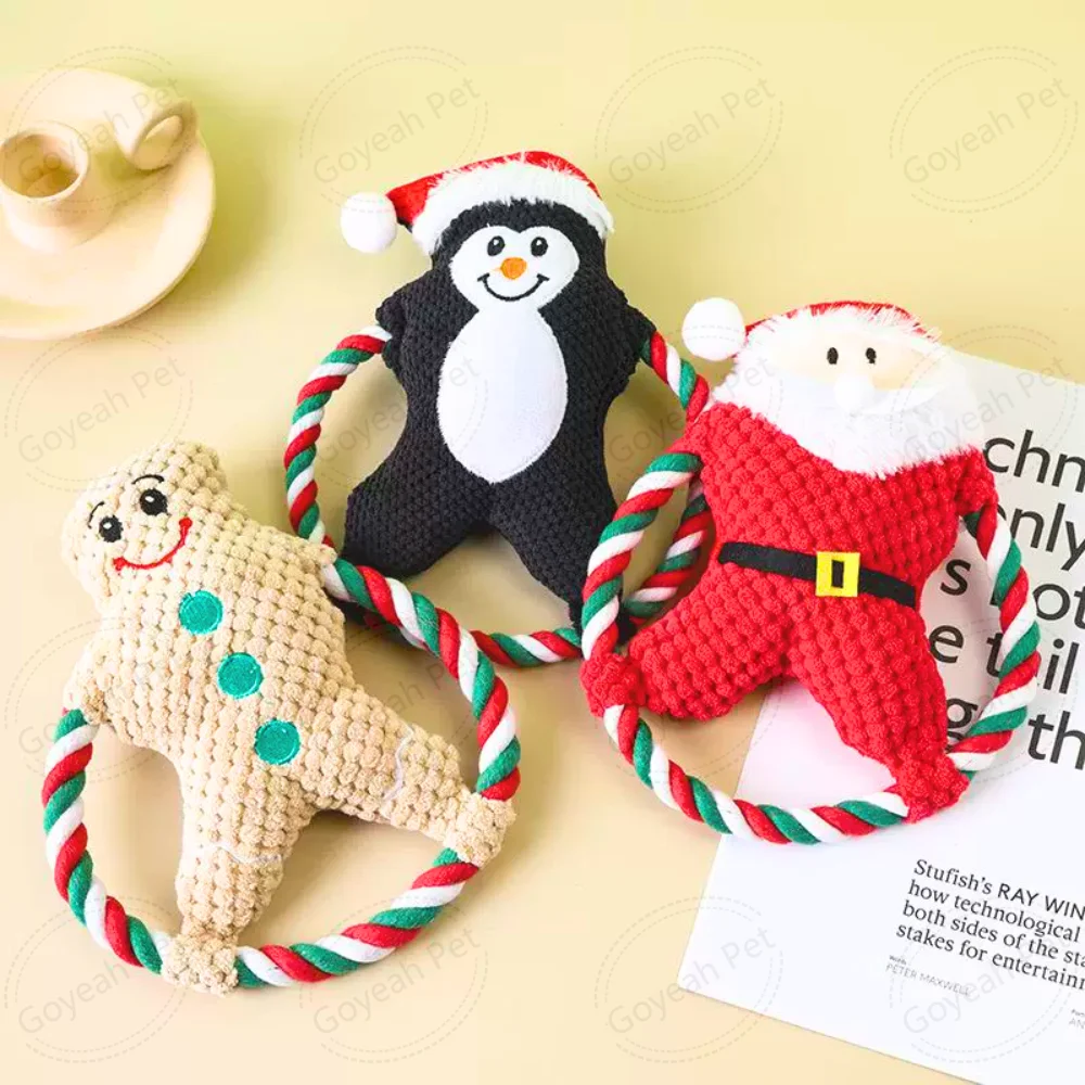 Merry Christmas Gift Dog Toys Santa Reindeer Snowman Squeaky Dog Plush Toy for Xmas