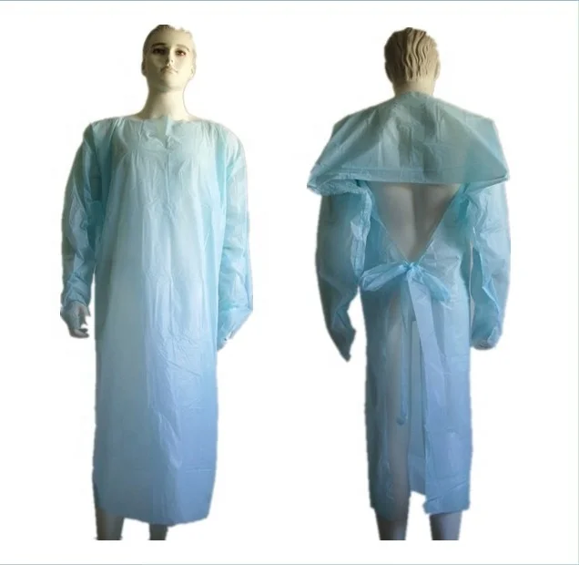 Long Sleeve Disposable Plastic Waterproof Isolation CPE Gown blue color