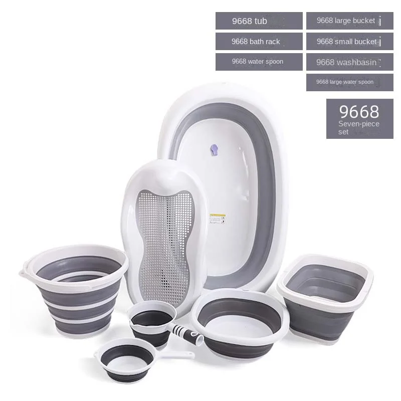 8 PCS Baby Bathtub Set Bathing Kit Bath Accessories Potty Chair Plastic Sustainable Water Bucket Potty Basket Rack for Bathroom
