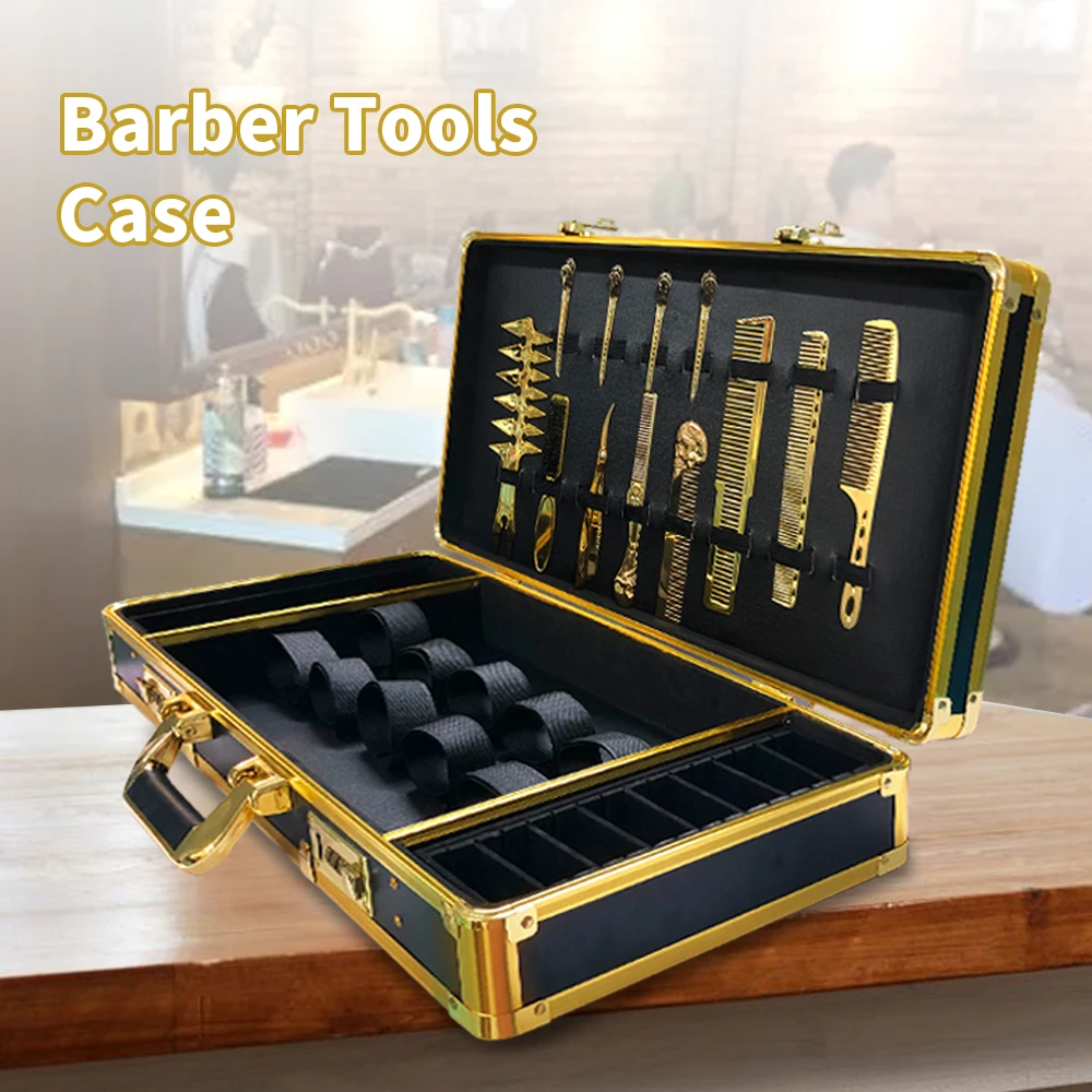 Multifunction Barber Hairdressing Toolbox Grooming Kit With Comb Clip Razor Set High Capacity Aluminum Case With Password Lock
