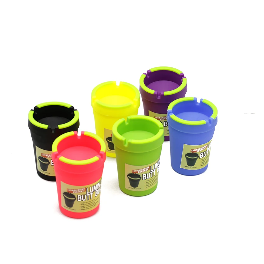Hot Selling Factory Made Light Fluorescence Custom  PP Plastic Ashtray Outdoor Butt Bucket Luminous Smoke Ashtray for Car